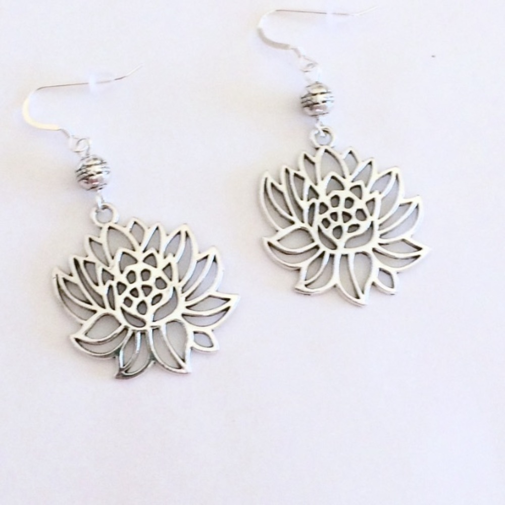 Silver lotus dangle earrings
